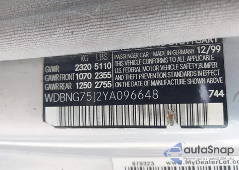 2000 Mercedes-Benz S 500 z USA, uszkodzony, nr VIN WDBNG75J2YA096648